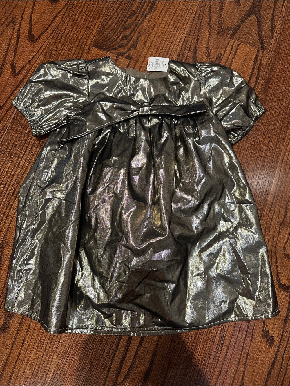 GAP Metallic Puff-Sleeve Bow Dress Top - Shimmery Silver